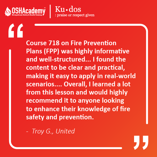 Image of student feedback of Fire Prevention Plan training