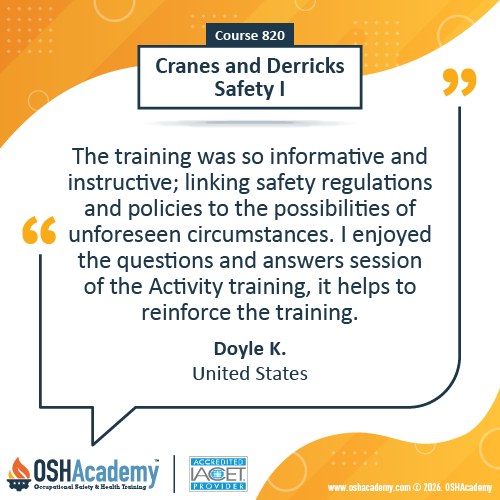 Image of student feedback of Cranes and Derricks training