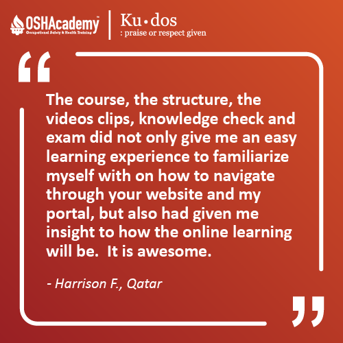 Image of student feedback of OSHAcademy training